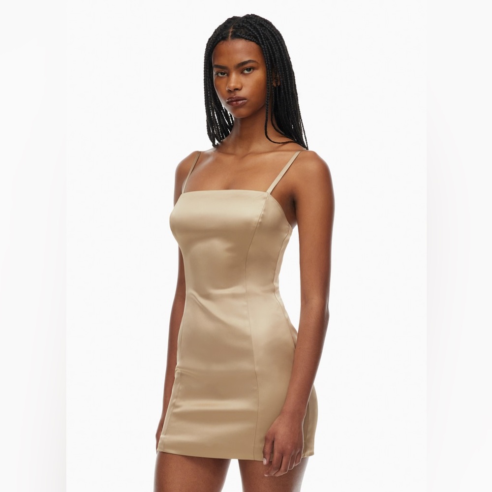 Aritzia Gold Satin Mini Dress